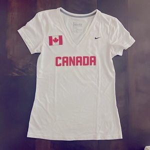 Woman’s size Small Nike Dri-Fit white and red Canada big logo athletic T-shirt